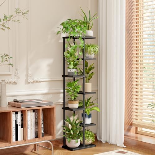 Bamworld Plant Stand 7 Tier Tall Corner Metal Shelf Black - Image 5