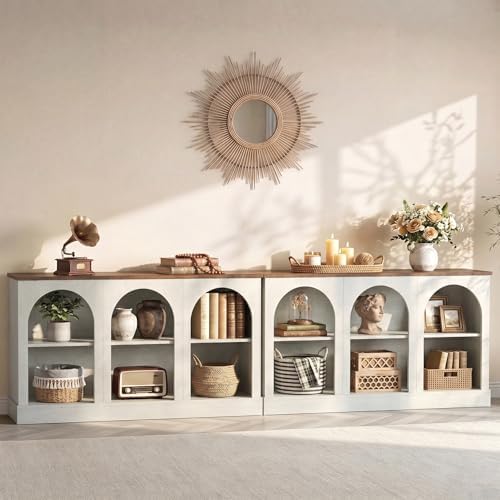 Tribesigns 10.5FT Extra Long Console Table Set of 2, Off-White and Brown - Image 4