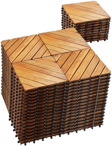 PrimeZone 81 PCS Solid Acacia Wood Interlocking Patio Deck Tiles Outdoor by PrimeZone