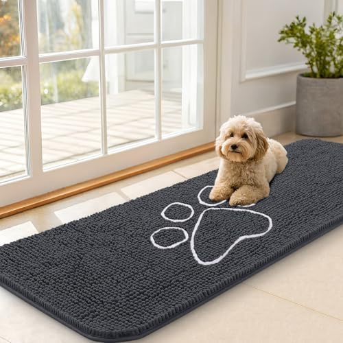 OLANLY Dog Door Mat for Muddy Paws 59x20, Paw Print Design Chenille Mud Mat by OLANLY