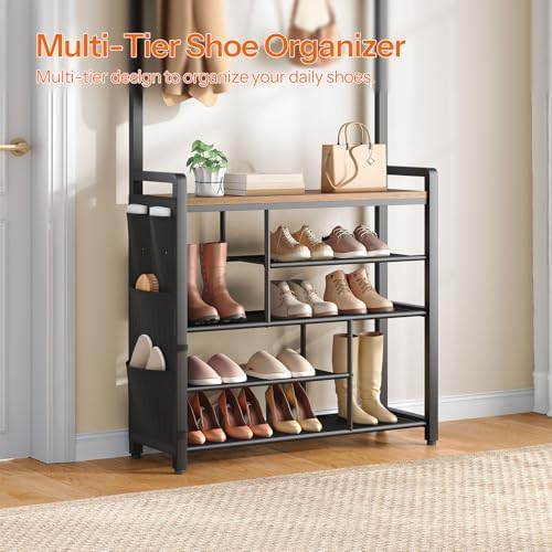 HOOBRO Hall Tree with Bench, Shoe Rack with Coat Rack, Coat Rack with Shoe - Image 5