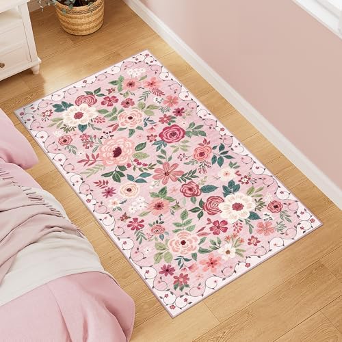 DUKINO 2x4 Entryway Rug, Floral Washable Kitchen Rugs Non Slip - Image 3