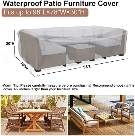 Mrrihand Outdoor Patio Furniture Covers Waterproof 98"Lx78"Wx30"H Black - Image 2