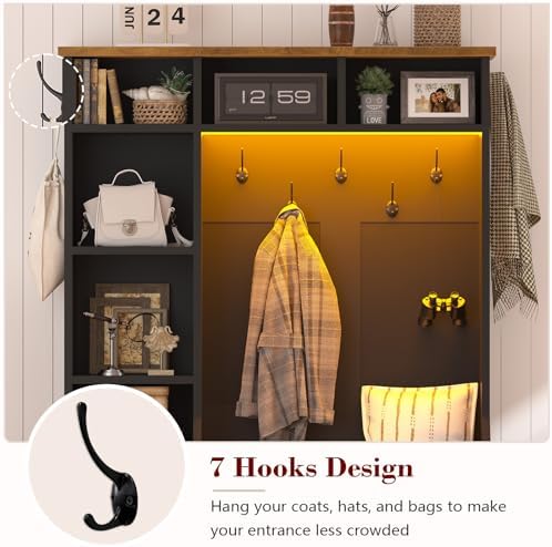 CSZZD 39.4 inch Hall Tree with Bench & Entryway Coat Rack with Shoe Storage - Image 6