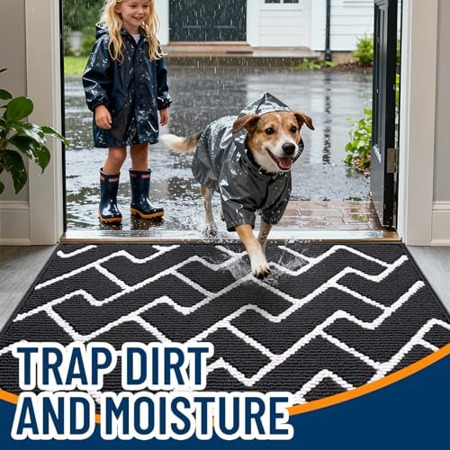 OLANLY Front Door Mat 40x32, Low-Profile Easy Clean Doormat, Deep Black - Image 2