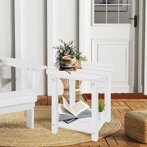 LZRS 2-Tier Patio Side Table, Heavy Duty HDPE Outdoor End Table - Image 2
