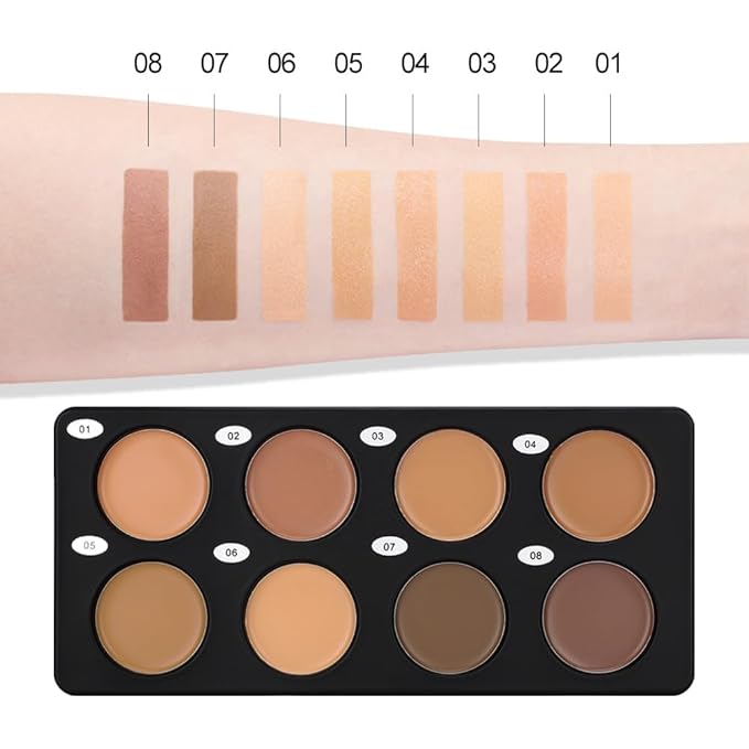 Professional Light to Medium to Dark Color Correcting Cream Contour Concealer Highlight Palette, Full Coverage Makeup Palet for Correct Dark Circles, Red Mark, Scar, etc,Waterproof-8A