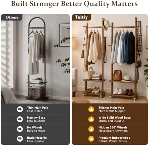 Taitiy Small Clothes Rack Solid Wood Coat Rack Freestanding - Image 3