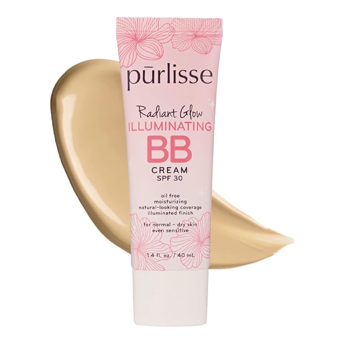 pūrlisse Radiant Glow Illuminating BB Cream with SPF 30 - Glow BB Cream Enriched with Goji & Hawthorn Berry for Dewy Skin - Helps to Improve Skin Texture & Radiance - Light Medium (1.4 oz)