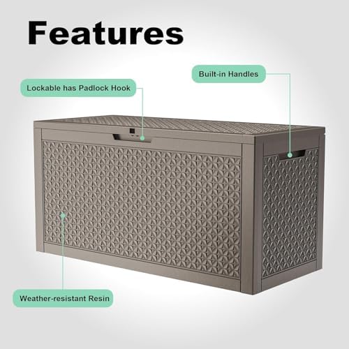 PatioZen 121 Gallon Resin Deck Box, Lockable Outdoor Storage Box - Image 7