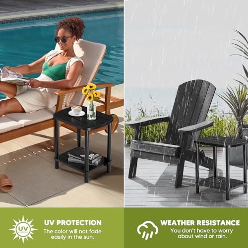 Outdoor Side Table with 2-Tier, Bamboo Small Patio Adirondack Oval Tables - Image 6