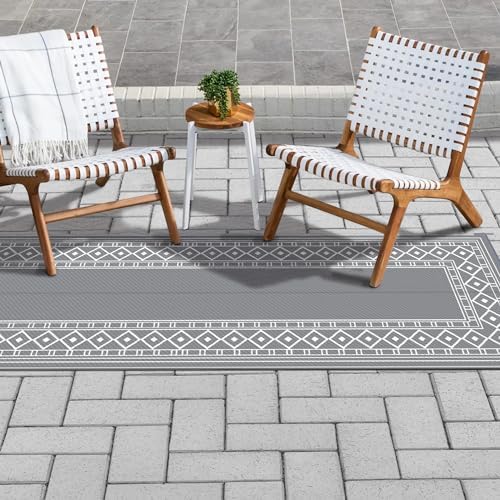 GENIMO Outdoor Rug, Waterproof Plastic Runner Rugs, 2.5'x8' Grey White - Image 4