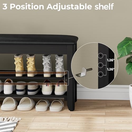 Homleke 39.4" Wide Solid Wood Shoe Rack Bench - Image 6