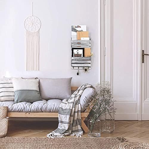 Wood Mail Organizer Wall Mount, Mail and Key Holder - Image 5