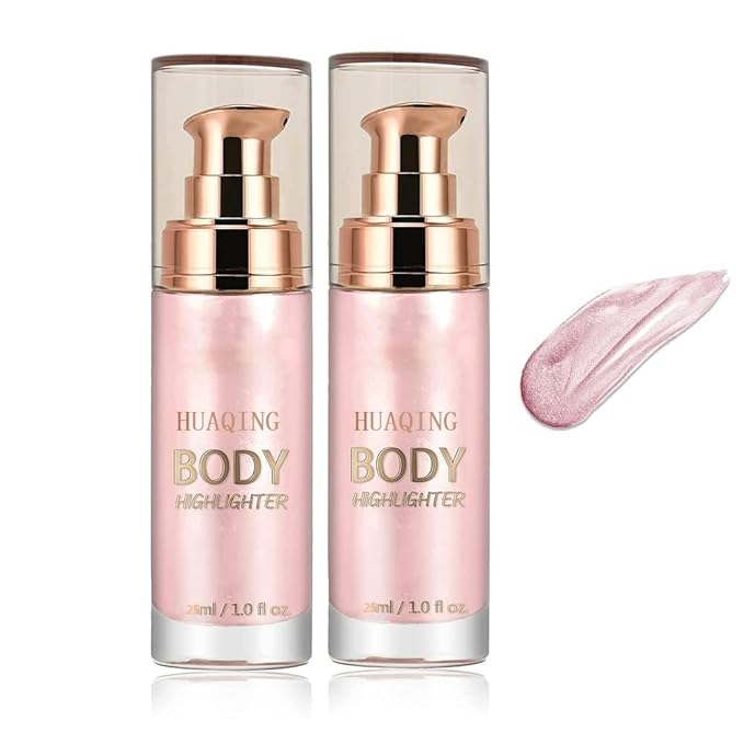 2 Pack Body Luminizer,Shimmer Body Highlighter Makeup Liquid Gloss Makeup for Glitte Face Body Gloss Cream.(104 Soft Yarn Pink)