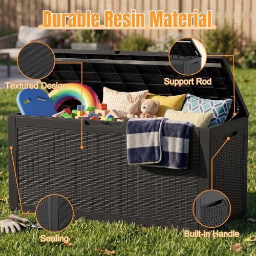 Outdoor Storage Box, 170 Gal Waterproof Resin Deck Box w/Support Rod - Image 3