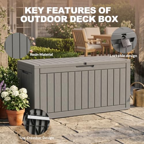 110 Gallon Deck Box, Lockable Waterproof Resin Outdoor Storage Box, - Image 4