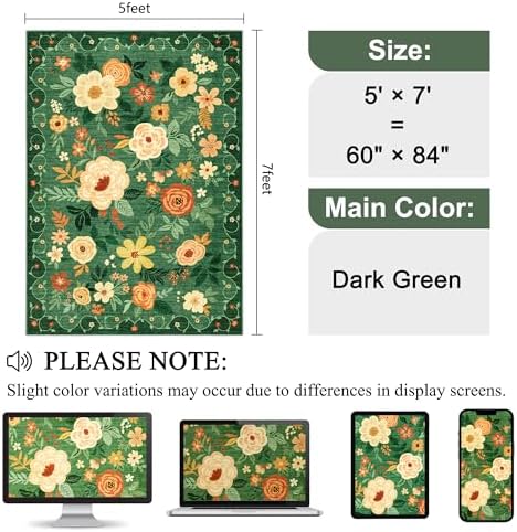 DUKINO 5x7 Area Rug Floral Washable Rug - Image 2