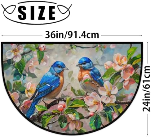Flower Bird Oil Painting Half Round Door Mat Non-Slip Soft Doormats - Image 2