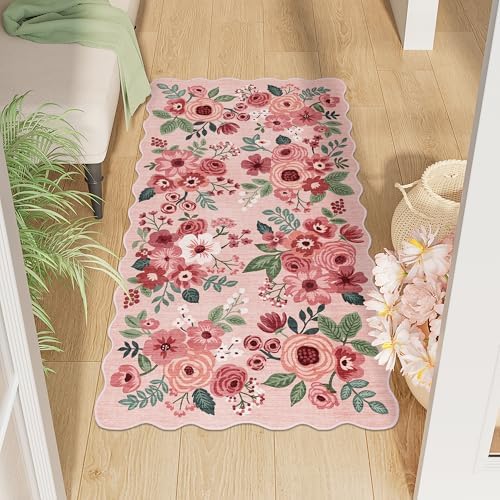 DUKINO 2x4 Rug for Entryway, Floral Washable Kitchen Rugs Non Slip by DUKINO