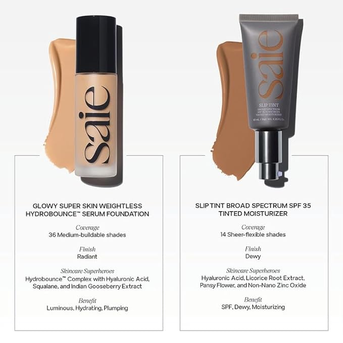 Saie Slip Tint Tinted Moisturizer with SPF 35 - Light Coverage, Glowy Skin Tint & Mineral Sunscreen for Face with Hydrating Hyaluronic Acid - Summer Makeup Essential - Shade Five (1.35 oz)