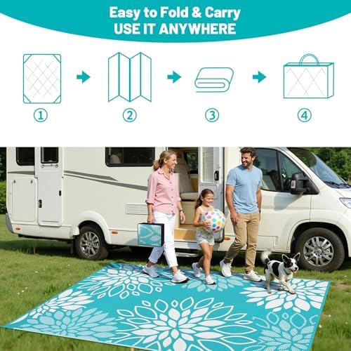HEBE Waterproof Outdoor Rug 6'x9', Floral Reversible Plastic Patio Rug - Image 5