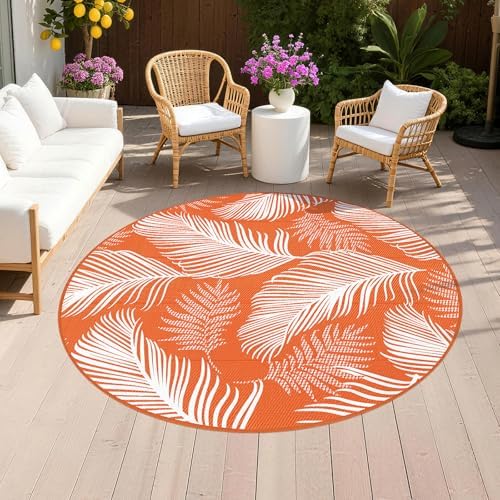 Pauwer Waterproof Outdoor Rug 6ft, Plastic Straw Patio Rug, Leaf Orange by Pauwer