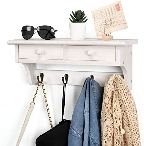 Emfogo Coat Hooks Wall Mounted, Rustic Wood Coat Rack Wall Mount Shelf - Image 2