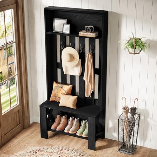 Tribesigns Hall Tree with Bench and Shoe Storage, Modern Entryway Bench with - Image 3