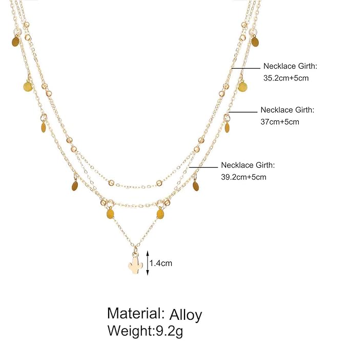 Boho Layered Disc Coin Necklace Choker Gold Cactus Pendant Necklace Stacking Satellite Chain Necklace Vintage Multilayer Necklace Chain Jewelry for Women and Girls Gifts