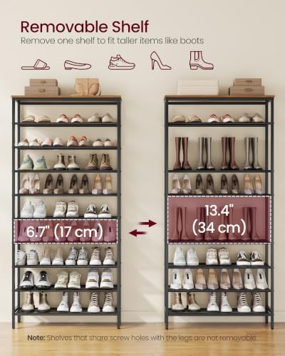 VASAGLE Shoe Rack with 9 Mesh Shelves and 1 Large Top - Image 5