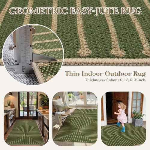 Lahome Green 3x5 Outdoor Rug for Entryway, Rhombus Easy Jute Frotn Porch Rug - Image 4