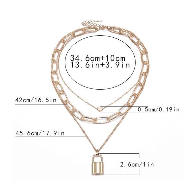 Punk Layered Heart Choker Necklace Gold Lock Pendant Necklace Chunky Paper Clip Chain Necklace Vintage Statement Necklace Chain Jewelry for Women and Girls Gift