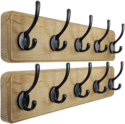 Dseap Coat Rack Wall: Patented, Heavy-Duty, 17.4" Long 5-Double-Hooks Wooden by Dseap