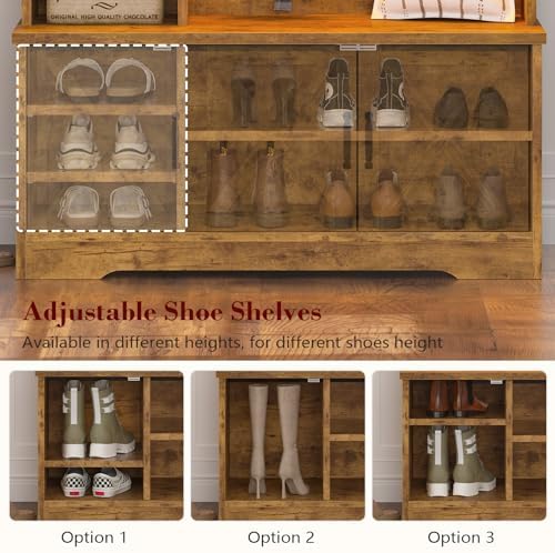 CSZZD Hall Tree with Bench and Shoe Storage, Farmhouse Entryway Bench with Coat - Image 4