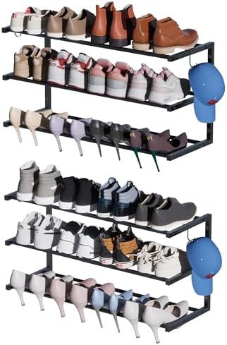 2 Pack Wall Mounted Shoe Rack, 3 Tier Hanging Shoe Rack Holds 24 Pairs by HomeOrganizerandStorage