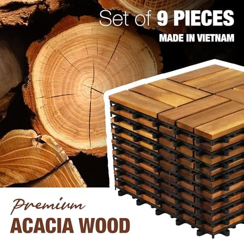 Acacia Wood Interlocking Deck Tiles, Patio & Backyard Tile, 12 in - Image 6
