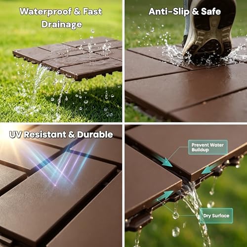 Interlocking Deck Tiles Outdoor Waterproof 44 Pack, Plastic Snap Together Patio - Image 3