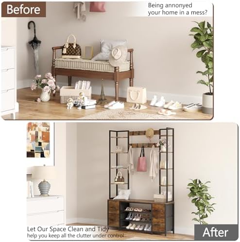 GiftGo Hall Tree with Bench and Shoe Storage 47.2" Entryway Coat Rack - Image 5