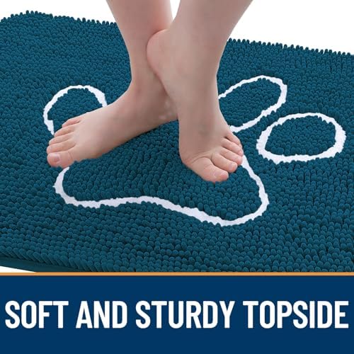 OLANLY Dog Door Mat for Muddy Paws 35x24, Paw Print Design Chenille Mud Mat - Image 4