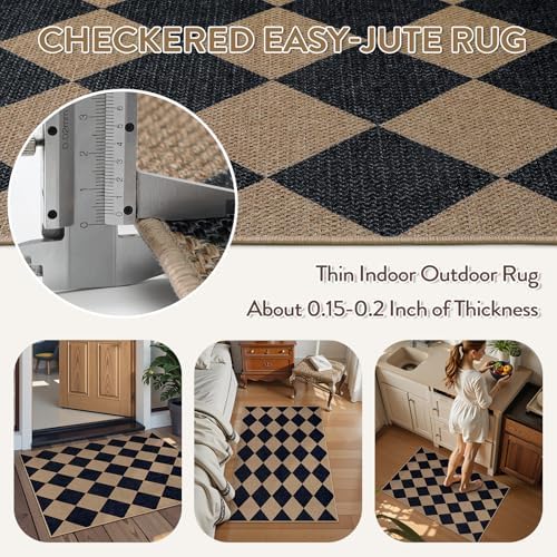 Lahome Checkered Easy Jute Front Door Mat, 2x3 Kitchen Outdoor Rug Washable - Image 5