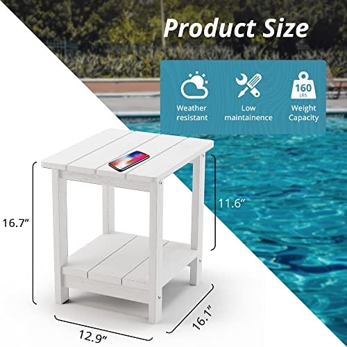 LUE BONA Outdoor Side Table, 2-Tier HDPS Small Patio Table - Image 3