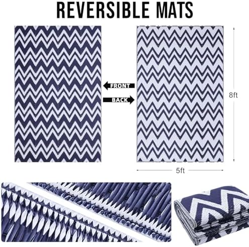 OLANLY Outdoor Rug 5x8 ft Waterproof Reversible Chevron Mat - Image 2