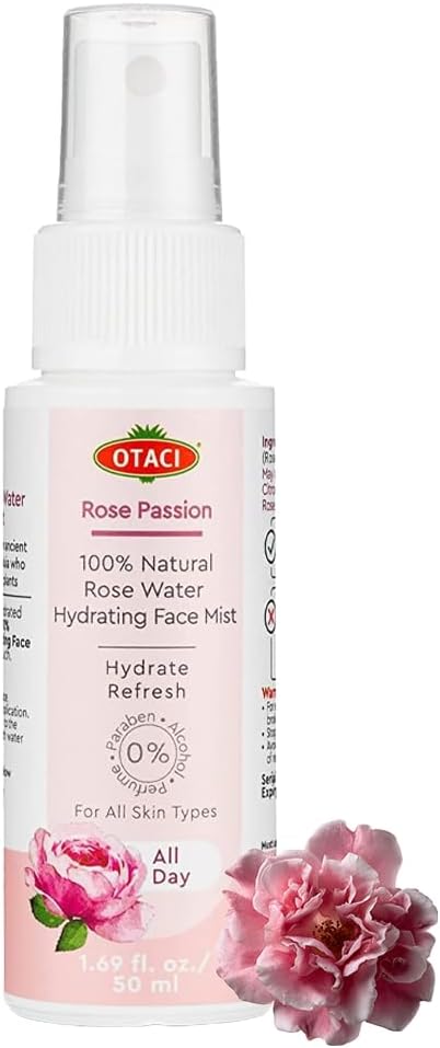 OTACI Rose Passion Face Mist Spray – 100% Natural Rose Water Hydrating Mist for Glowing, Refreshed Skin – Travel Size 50ml – Vegan, Alcohol-Free, for All Skin Types