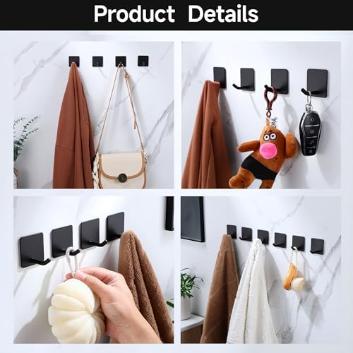 DELITON 6 Pack Towel Hooks for Hanging, Adhesive Hooks Stick on Wall for - Image 5