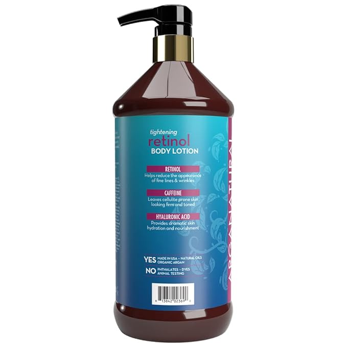 Arganatural Retinol Body Lotion with Vitamin E & Collagen – Skin Firming, Skin tightening, and Anti-Aging Cream. All in One Body Lotion for Women.