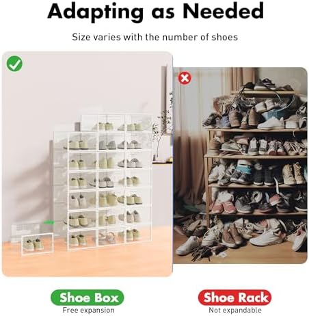 Foluck Shoe Storage Box, 15 Pack Clear Plastic Stackable Organizer - Image 4
