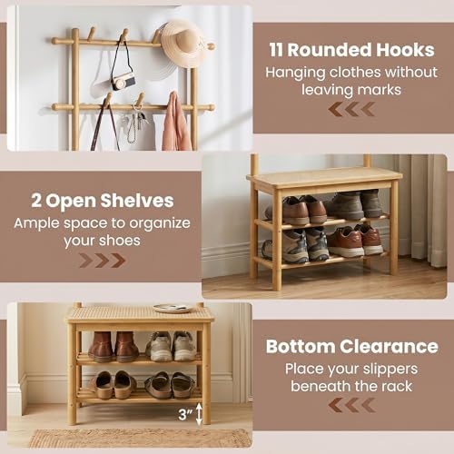 GIANTEX 3-in-1 Hall Tree with Bench and Shoe Storage, 11 Hanging Rods - Image 4