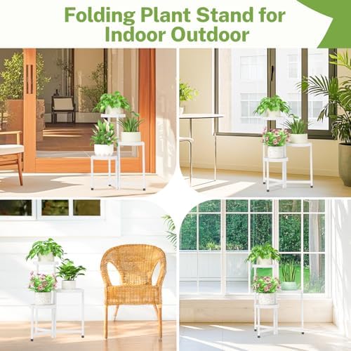 iDavosic.ly 3 Tier Folding Plant Stand Indoor Outdoor, Plastic Tray - Image 6