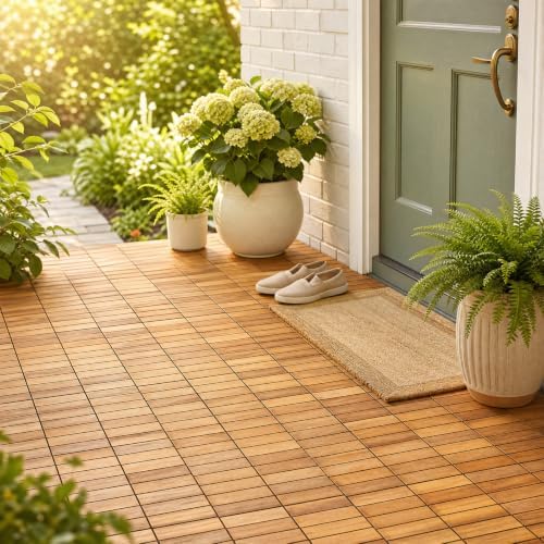 Goplus 54-Pack Acacia Wood Interlocking Deck Tiles - Image 4